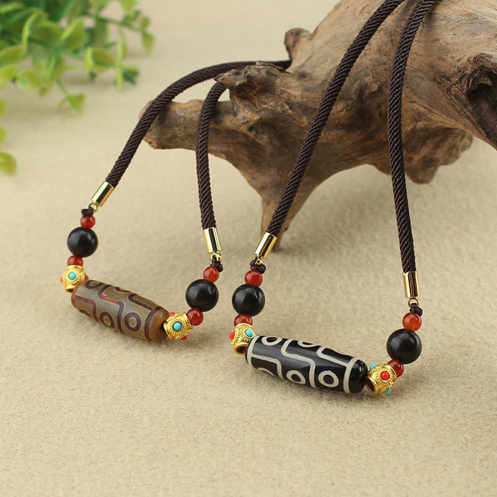 Colgante de collar de cadena con Buddha Stones tibetanas de nueve ojos Dzi, protección de cuentas, bendiciones