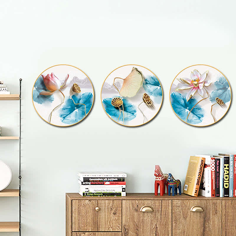 3 pegatinas de arte de pared con iluminación de meditación de flor de loto
