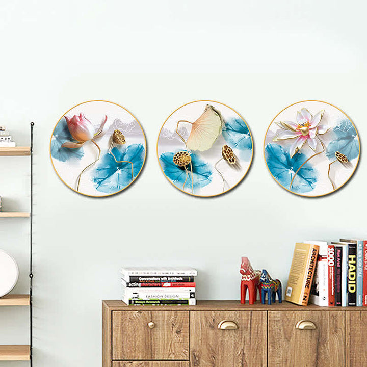 3 pegatinas de arte de pared con iluminación de meditación de flor de loto