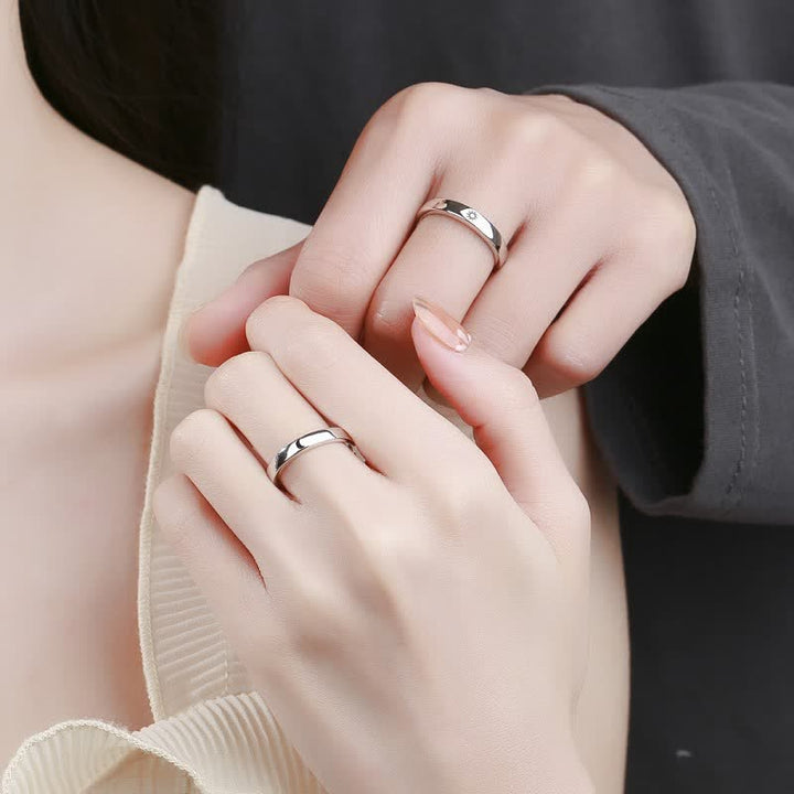 Anillo de pareja ajustable con protección solar y luna de plata de ley 925 con Buddha Stones