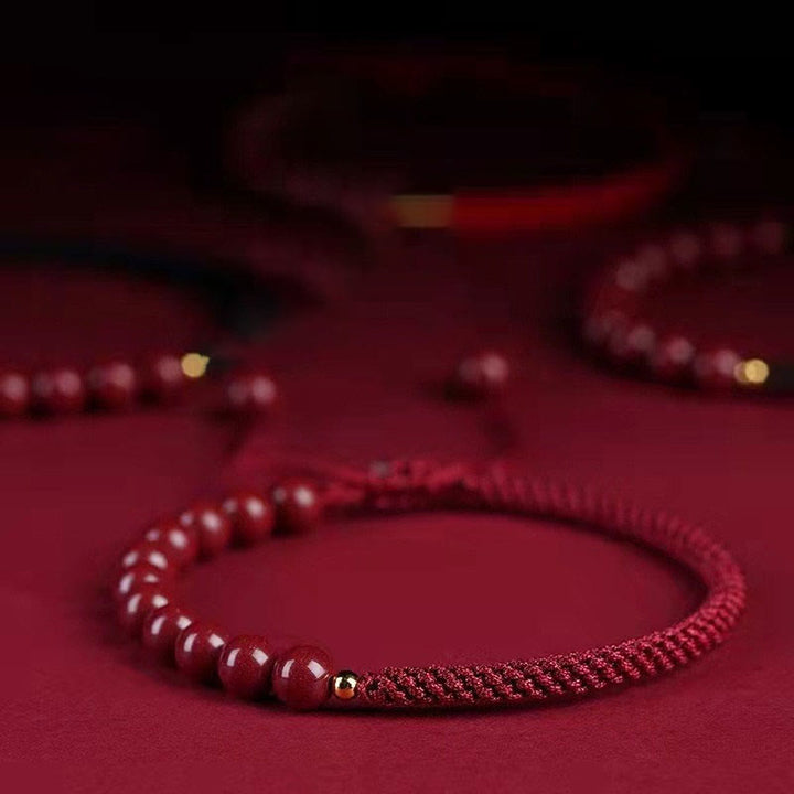 Pulsera de hilo de bendición con nudo King Kong de cinabrio natural con Buddha Stones