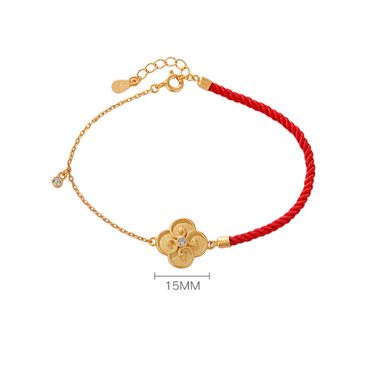 Pulsera de la suerte con circonitas y trébol de cuatro hojas chapada en plata de ley 925 con Buddha Stones