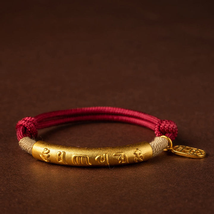 Pulsera trenzada de plata de ley 999 con Buddha Stones , hecha a mano en el Tíbet, Om Mani Padme Hum Fu, personaje de TopRank, suerte - Om Mani Padme Hum de cobre - Cuerda roja (circunferencia de la muñeca 15-19 cm) - image 7