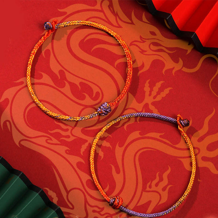 Pulsera de cuerda trenzada roja de oro púrpura colorida hecha a mano con Buddha Stones