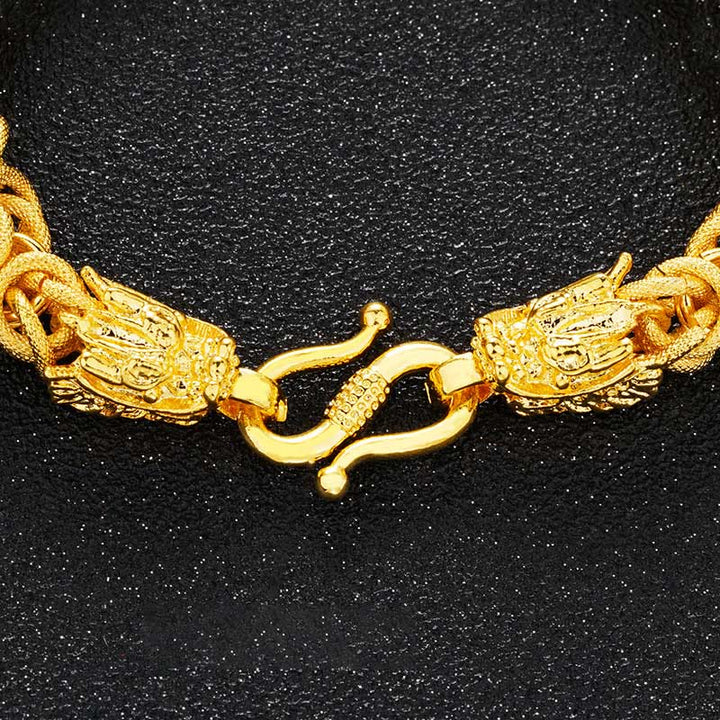Pulsera de protección de dragón de doble cabeza chapada en oro de 24 quilates con Buddha Stones