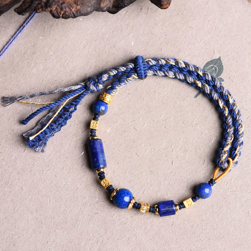 Pulsera de cuerda positiva con cuentas de lazurita natural hecha a mano con Buddha Stones