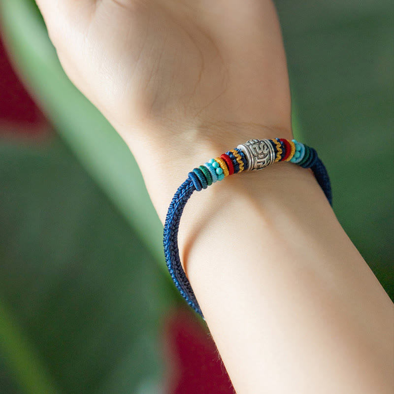 Pulsera trenzada de pureza Om Mani Padme Hum tibetana de plata de ley 925 hecha a mano con Buddha Stones
