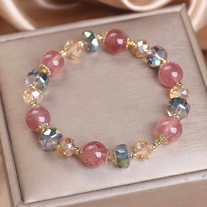 Pulsera positiva de cristal colorido de cuarzo fresa natural con Buddha Stones