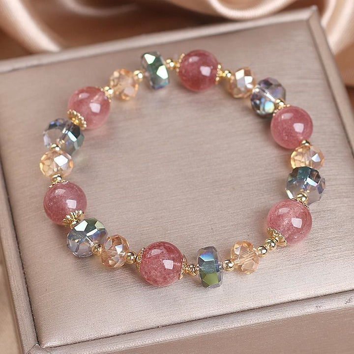 Pulsera positiva de cristal colorido de cuarzo fresa natural con Buddha Stones