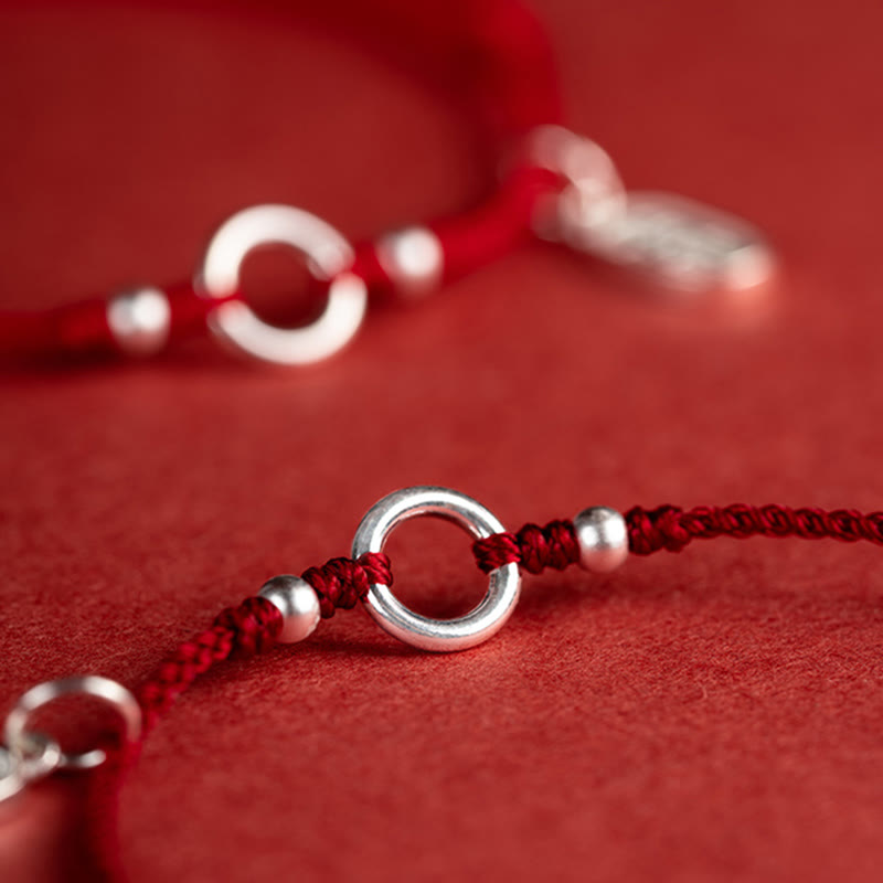 Pulsera de hilo rojo con hebilla de loto, paz, alegría, suerte, fortuna, plata de ley 925 , Buddha Stones