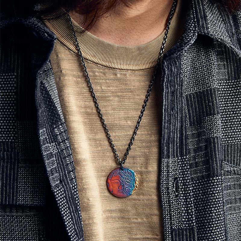 Collar con colgante de plata de ley 999 con Buddha Stones , oro de 24 quilates, mitad demonio, mitad Buda - image 8