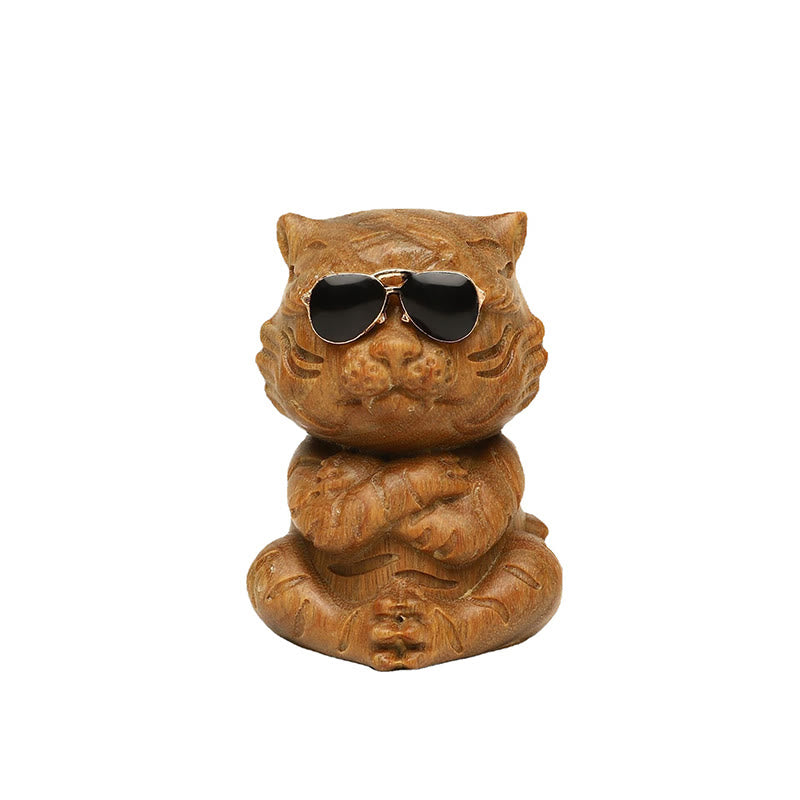 Buddha Stones pequeñas, decoraciones de escritorio positivas grabadas con tigre de sándalo verde