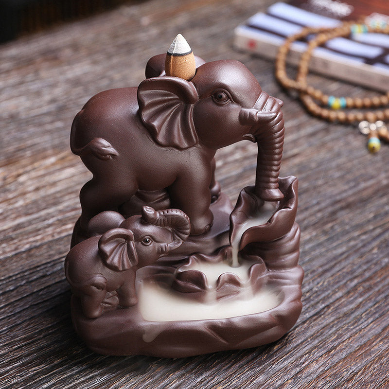 Quemador de incienso de protección para fuente de humo, reflujo de arcilla púrpura, elefante tibetano, decoración