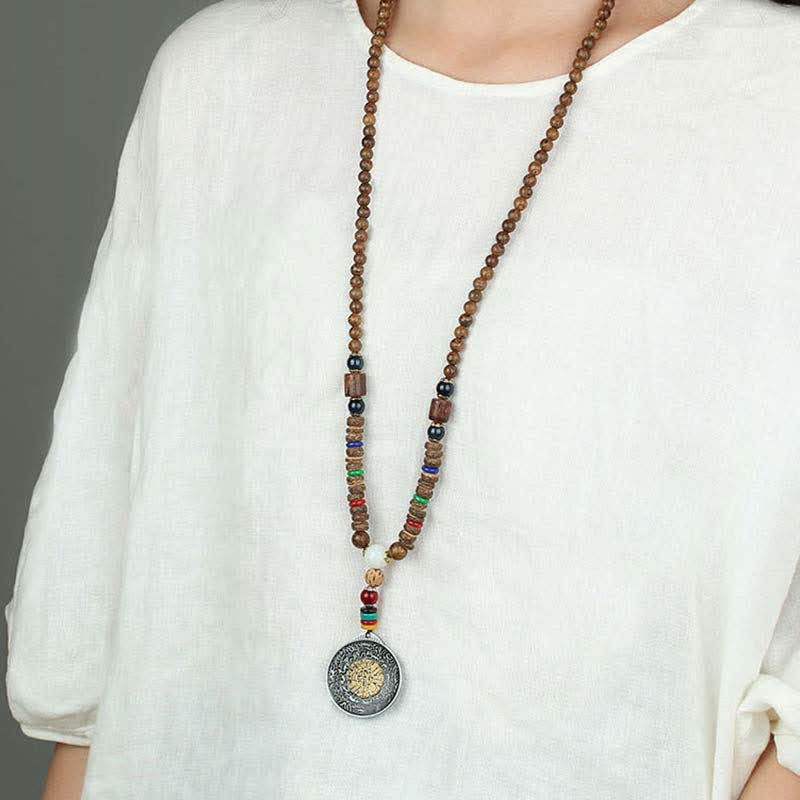 Buddha Stones tibetano Om Mani Padme Hum rueda de oración rotación Vajra collar de madera colgante - image 22