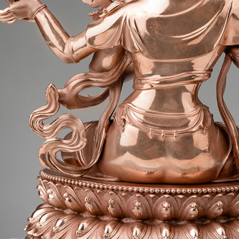 Estatuilla de Bodhisattva Manjusri de cuatro brazos, decoración de estatua de cobre de serenidad