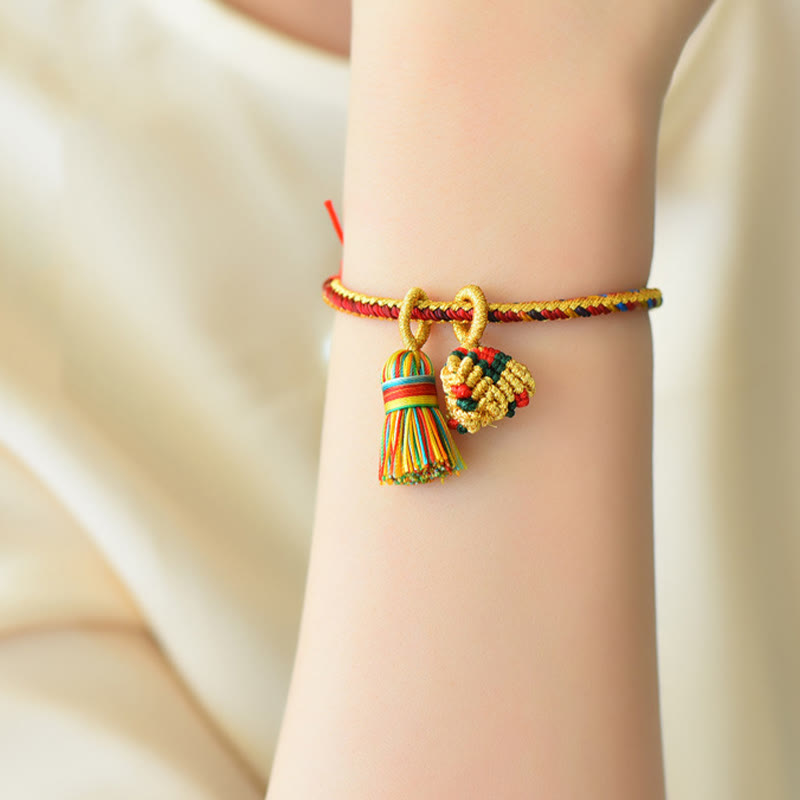 Pulsera con dije de bola dorada Zongzi hecha a mano con cuerda colorida y Buddha Stones