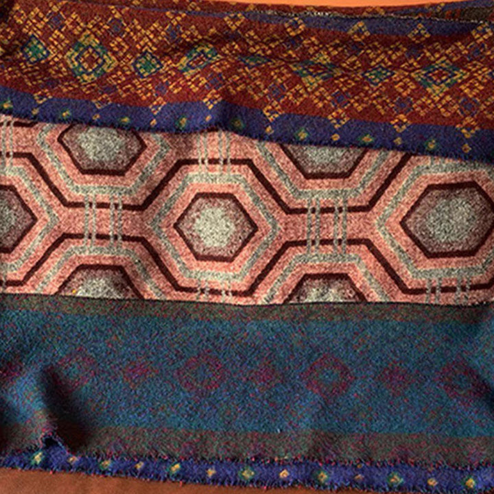 Mantón tibetano de Buddha Stones, patrón de formas geométricas, marrón, azul y rojo, bufanda de viaje acogedora para invierno