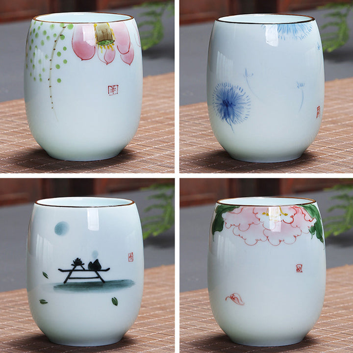 Taza de té de cerámica con Buddha Stones, pez Koi, paisaje de loto, diente de león, flor de peonía, taza de té de Kung Fu
