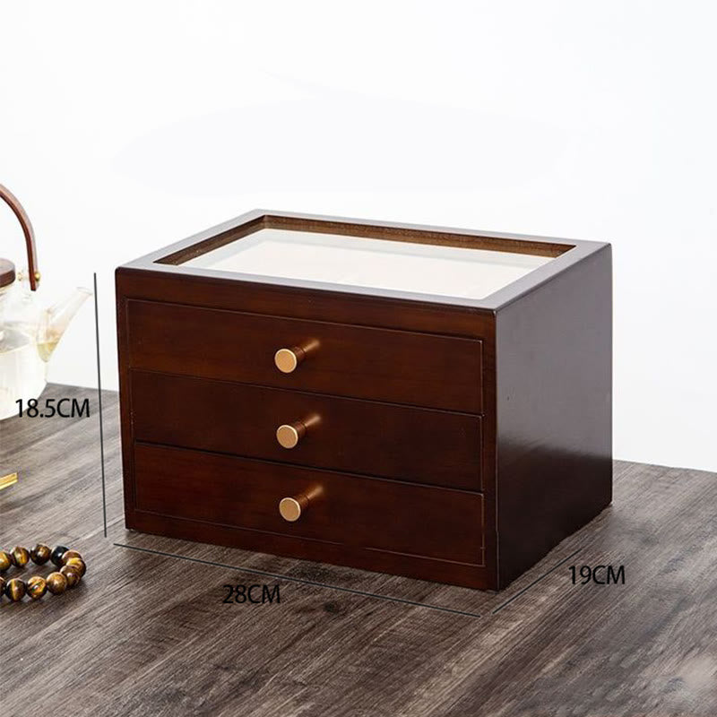Caja de almacenamiento de joyería Retro de madera maciza con Buddha Stones, con cajón