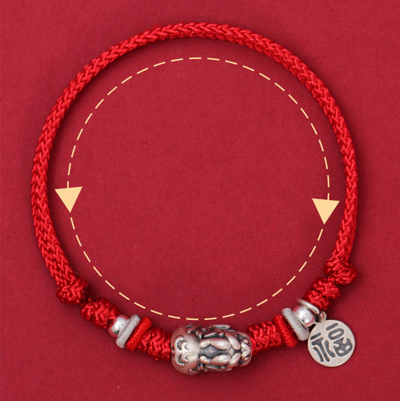 Pulsera trenzada hecha a mano de plata de ley 925 con Buddha Stones PiXiu Fu personaje riqueza suerte