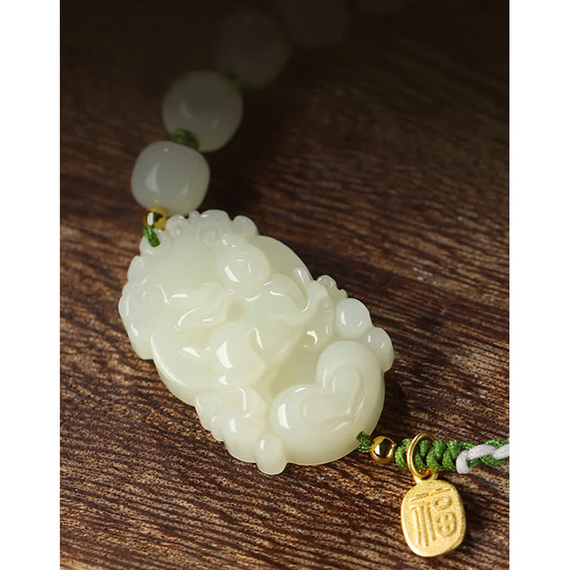 Pulsera de plata de ley 925 con zodíaco chino, jade hetiano, felicidad, suerte