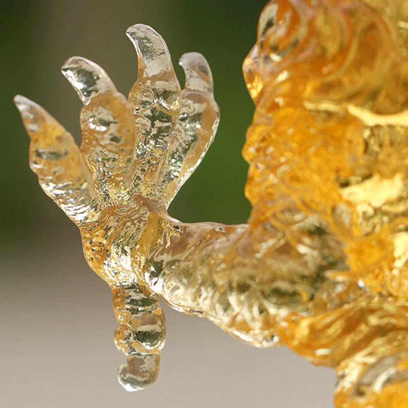 Buddha Stones hechas a mano, zodíaco chino, dragón amarillo Liuli, pieza de arte con cristal, protección de la suerte, decoración para el hogar y la Oficina - image 4