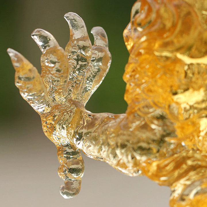 Buddha Stones hechas a mano, zodíaco chino, dragón amarillo Liuli, pieza de arte con cristal, protección de la suerte, decoración para el hogar y la Oficina - image 4
