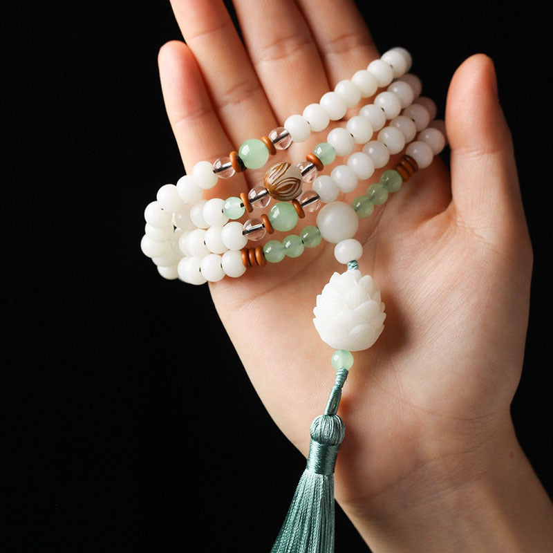 Pulsera de protección con 108 cuentas de Mala de semillas de Bodhi blancas de Buddha Stones