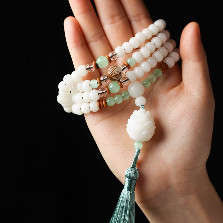 Pulsera de protección con 108 cuentas de Mala de semillas de Bodhi blancas de Buddha Stones