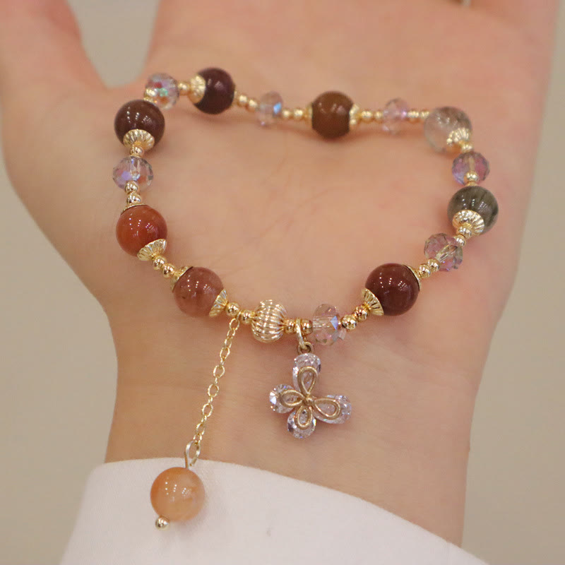 Pulsera con dije de mariposa de Cuarzo rutilado, cristal de arco iris, Fu Lu Shou Natural, Buddha Stones