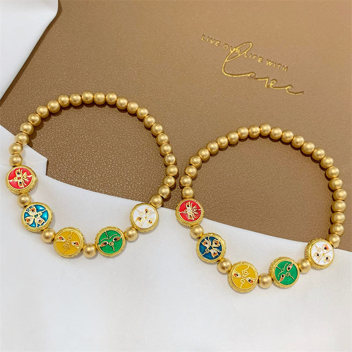 Pulsera de la suerte con cuentas de cobre, cinco dioses tibetanos de la riqueza , Buddha Stones