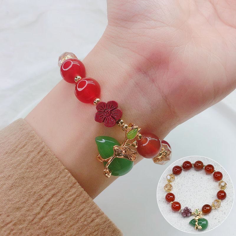Pulsera de confianza con cuentas de flor de cinabrio de calabaza de ágata roja Natural con Buddha Stones