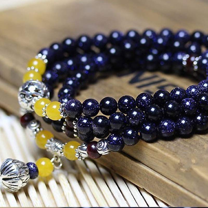 Pulsera con dijes de riqueza de piedra arenisca azul de piedras de Buddha Stones Mala