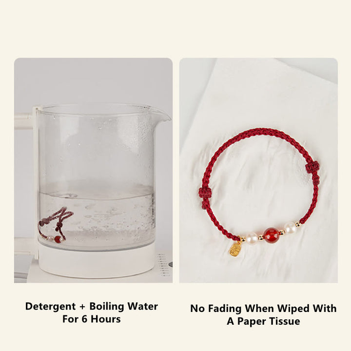 Pulsera trenzada de hilo rojo con perlas de ágata y carácter de buena fortuna de plata de ley 925 con Buddha Stones - image 8