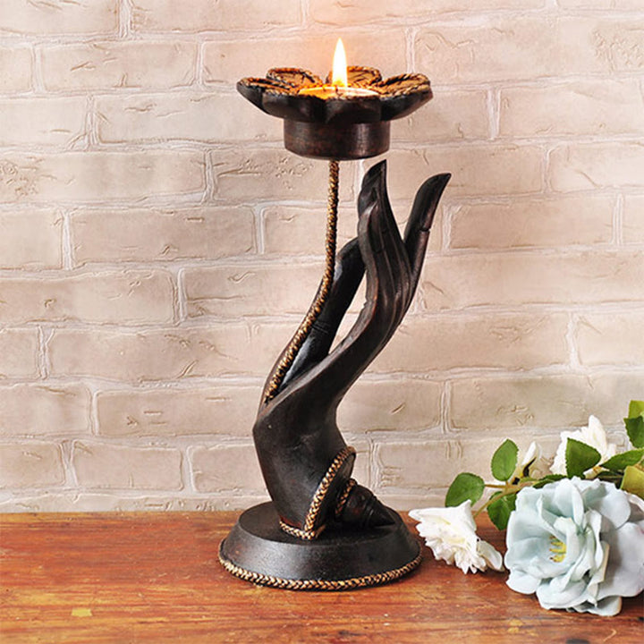Candelabro de madera con diseño de mano de Buddha Stones , decoración para el hogar