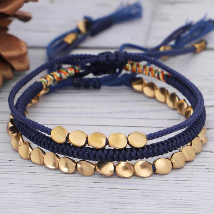 Juego de pulsera de la suerte con Buddha Stones, 3 piezas, cuentas de cobre tibetanas, protección curativa
