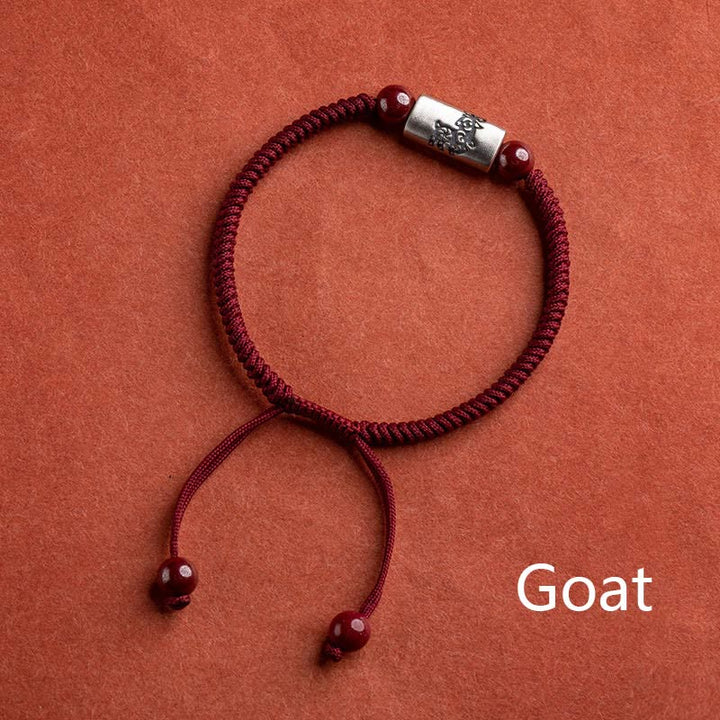 Pulsera de hilo de cinabrio del zodíaco chino de plata de ley 925 con Buddha Stones