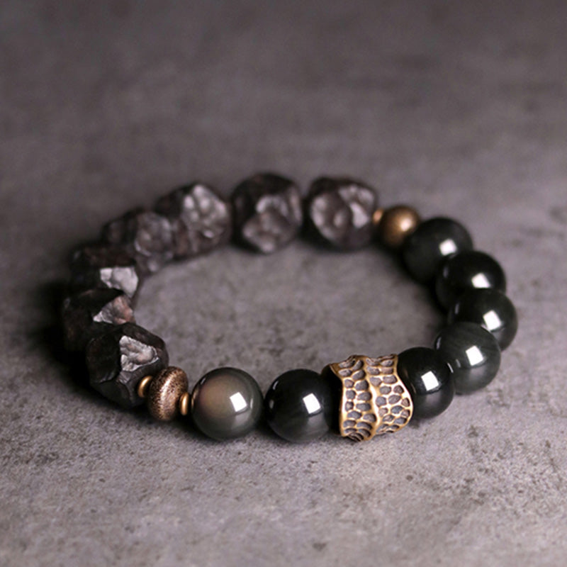 Pulsera de pareja de fuerza de cobre de madera de ébano de obsidiana negra con Buddha Stones