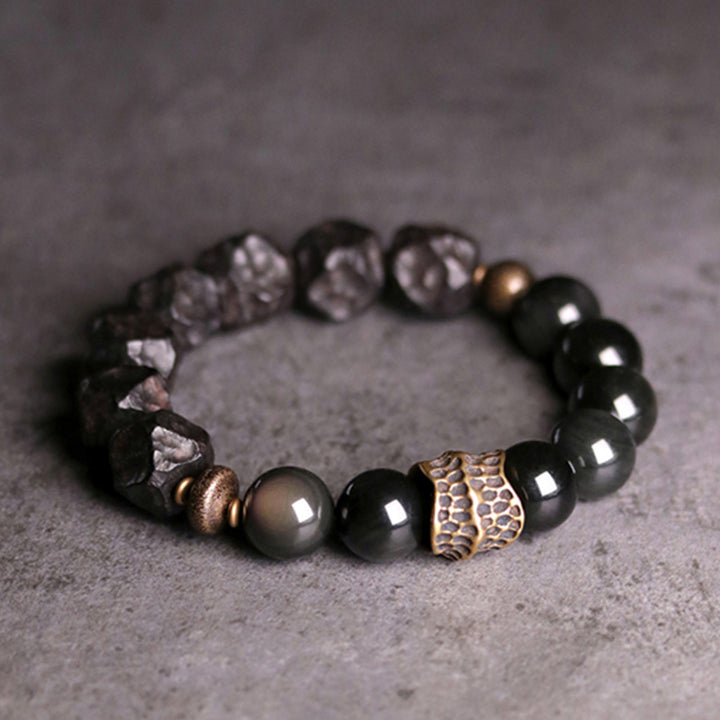 Pulsera de pareja de fuerza de cobre de madera de ébano de obsidiana negra con Buddha Stones