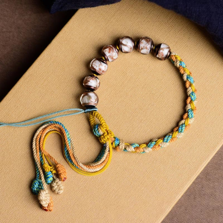 Pulsera trenzada de fortuna con cuentas de cristal Liuli de cuerda multicolor hecha a mano con Buddha Stones