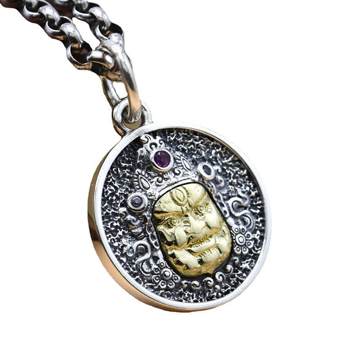 Collar con colgante espiritual de plata de ley 925 con Buddha Stones Zakiram, diosa de la riqueza, Dorje Vajra