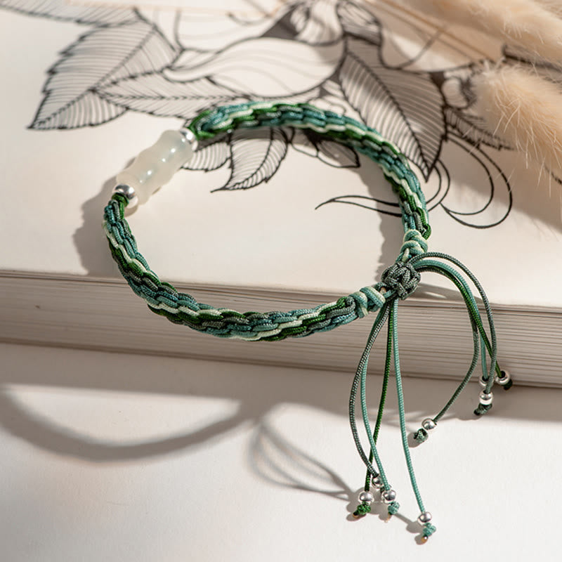Pulsera de cuerda de fuerza de suerte y riqueza con nudo de reencarnación de bambú blanco