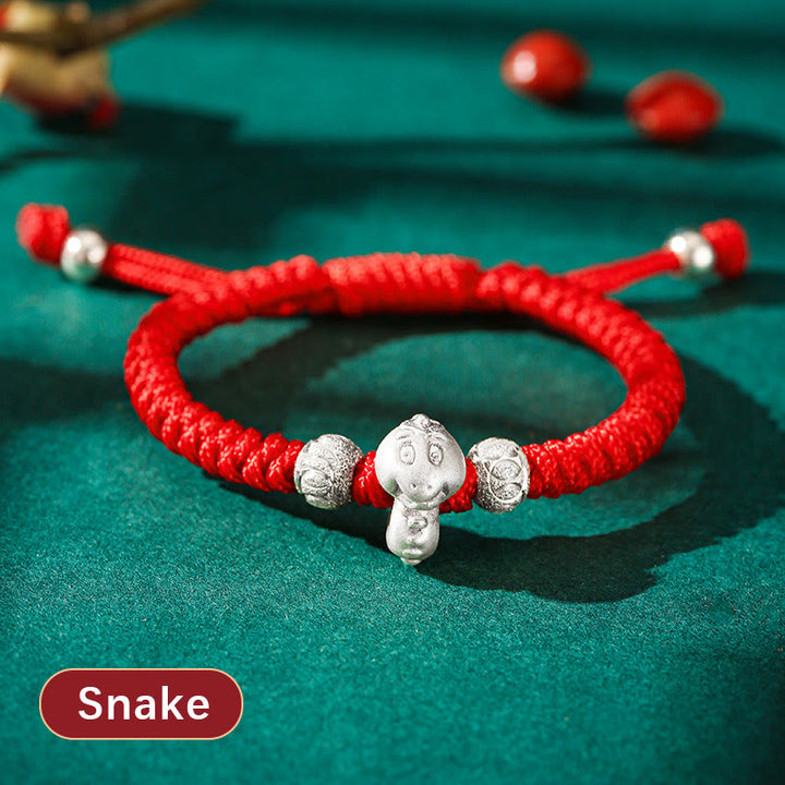 Pulsera para niños hecha a mano con cuerda roja del zodíaco chino de plata de ley 999 con Buddha Stones