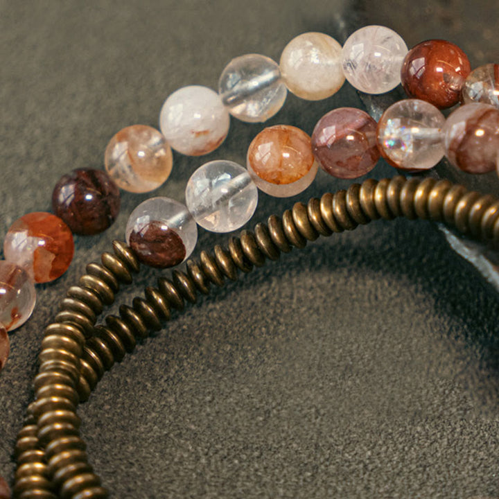Buddha Stones Púrpura Fantasma Rojo Cuarzo Hematoide Verde Cuarzo Rutilado Cobre Amor Perdón Pulsera