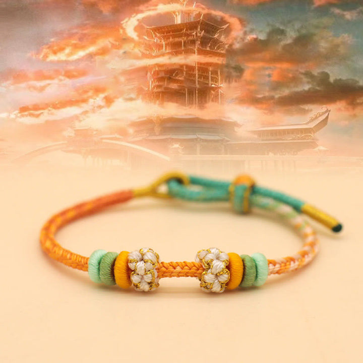 Pulsera trenzada de cuerda de la suerte con nudo de paz de ocho hilos hecha a mano con Buddha Stones - Naranja Verde (Circunferencia de muñeca 14-18cm) - image 8