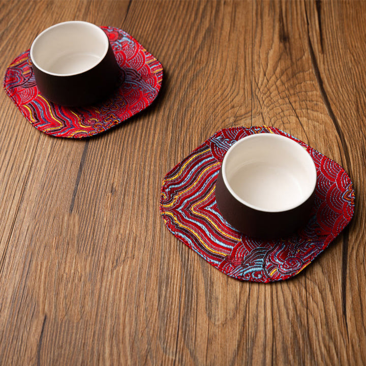 Tapete para taza con bordado de brocado de flor de ciruelo de bambú, posavasos para taza de té, Buddha Stones, ola de mar, tapete para té Kung Fu