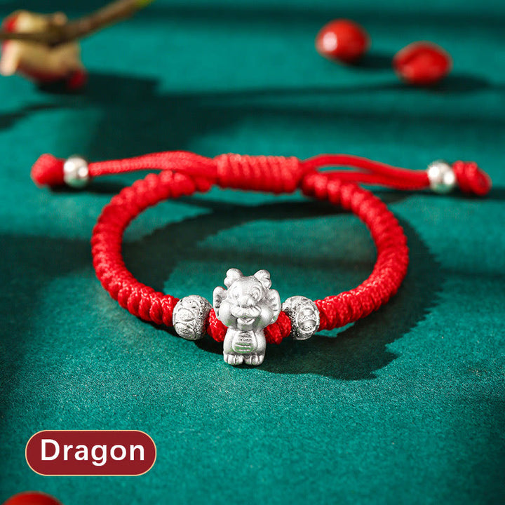 Pulsera para niños hecha a mano con cuerda roja del zodíaco chino de plata de ley 999 con Buddha Stones