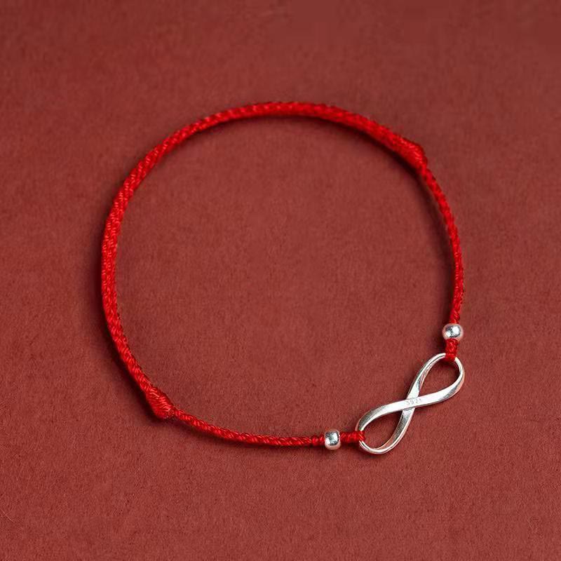 Pulsera tobillera de hilo rojo de la suerte con protección de nudo infinito de plata de ley 925 con Buddha Stones