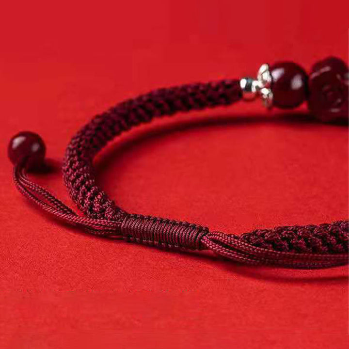 Pulsera trenzada de cinabrio PiXiu hecha a mano con Buddha Stones