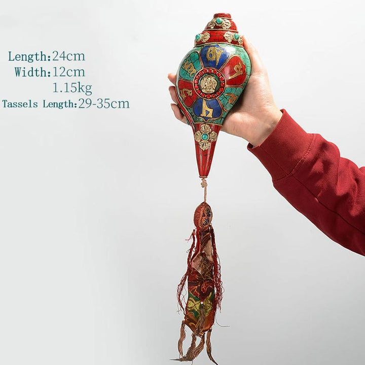 Tibetano hecho a mano Shankha Om Mani Padme Hum Buda Avalokitesvara turquesa Concha decoración positiva